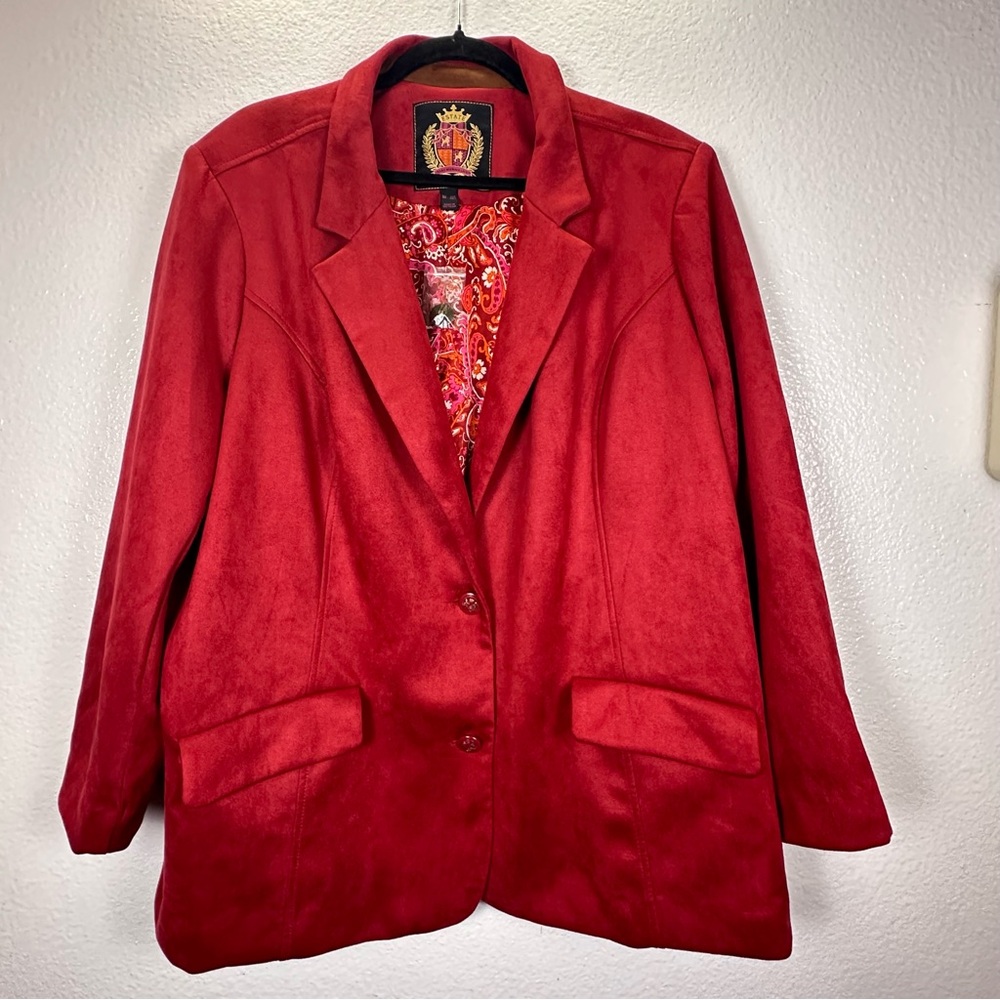 Isaac Mizrahi Vibrant Red‎ Faux Suede Blazer